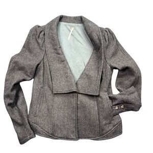 Free People Womens Blazer Size 2 Herringbone Tweed Wool Blend Grey Jacket Casual